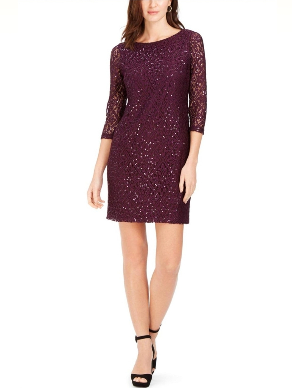 Jessica Howard Womens Petites Sequin Short Shift Dress